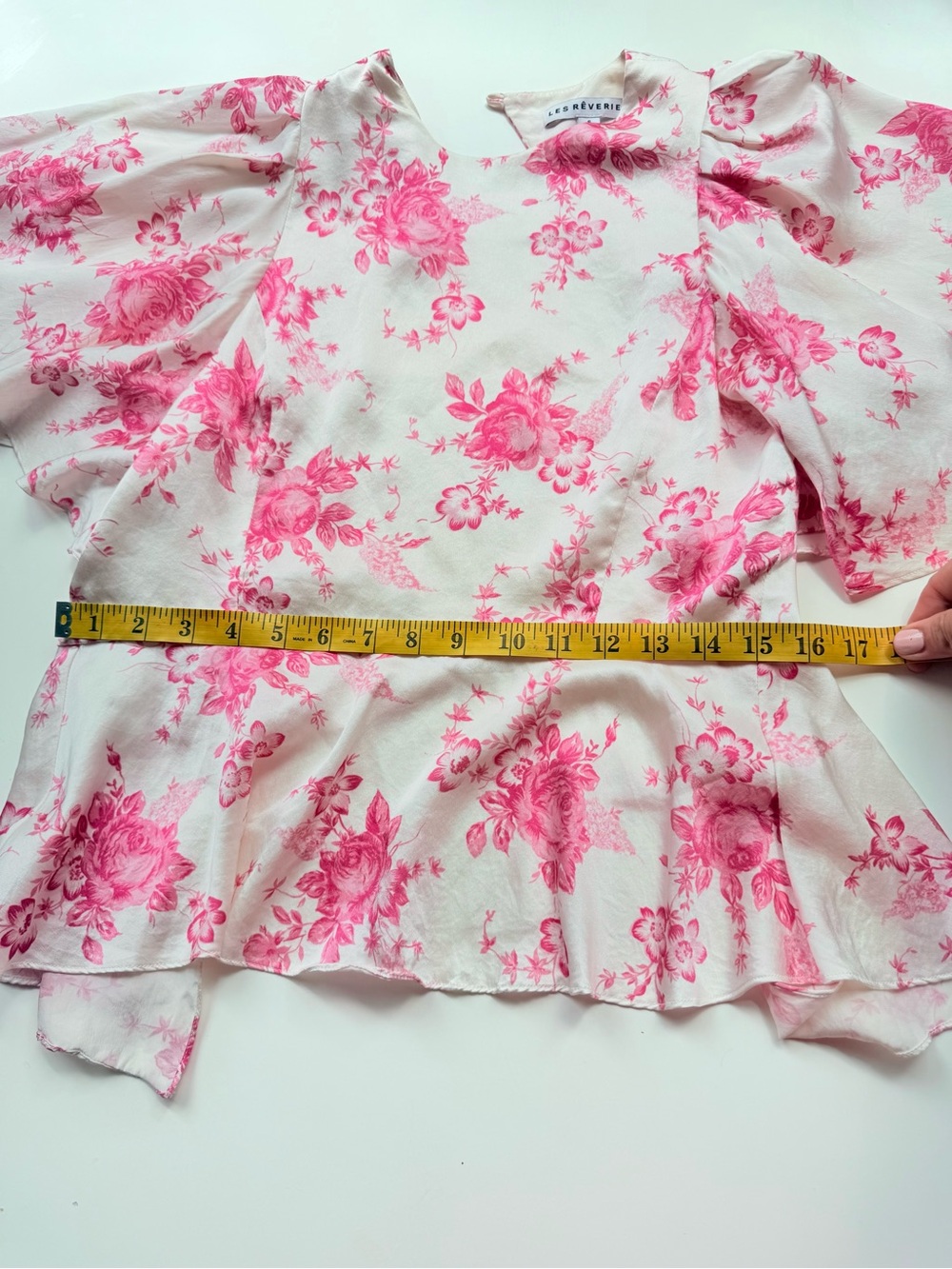 Les Rêveries Pink Floral Open Back Peplum Blouse Romantic Coquette 100% silk - Picture 4 of 6